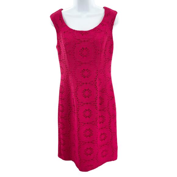 Adrianna Papell Bright Pink Lace Overlay Sleeveless Career Party Sheath Dress 8 - Picture 2 of 9